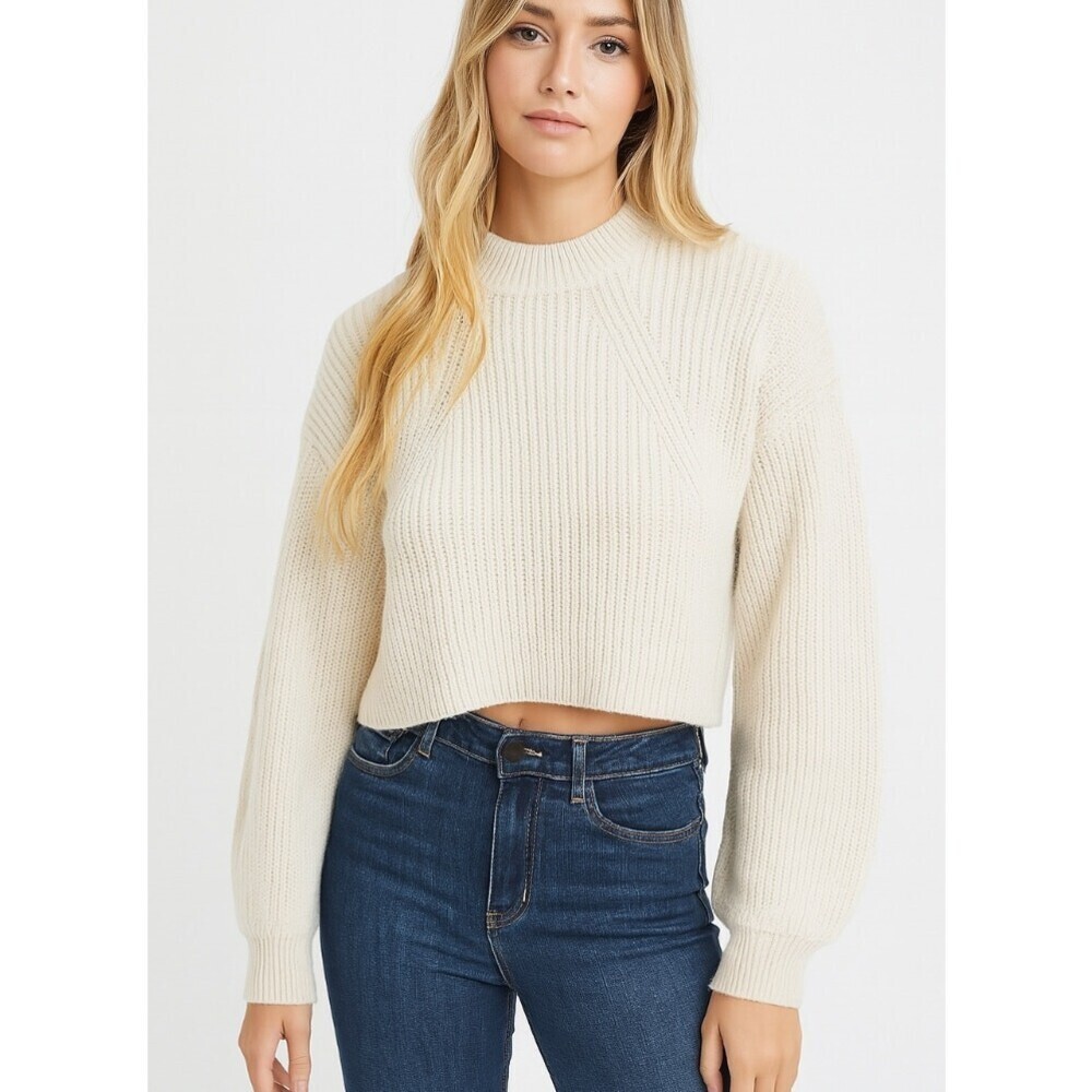 BP Nordstrom sweater cream oatmeal cropped bat wing knitted top cotton blend MD